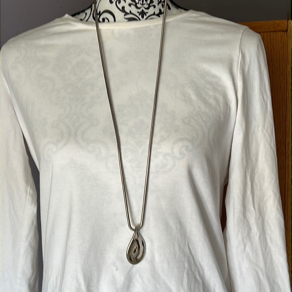 Chicos Silver Teardrop Pendant Necklace